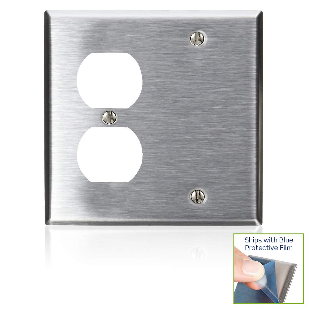 Leviton Leviton 84008-40 Standard Size 2 Gang Wall Plate with 1 Duplex and 1 Blank Opening - View 2 of 3