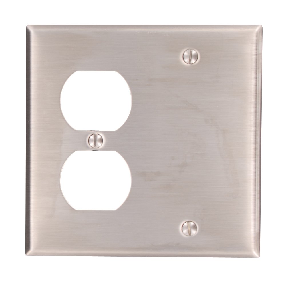Leviton Leviton 84008-40 Standard Size 2 Gang Wall Plate with 1 Duplex and 1 Blank Opening