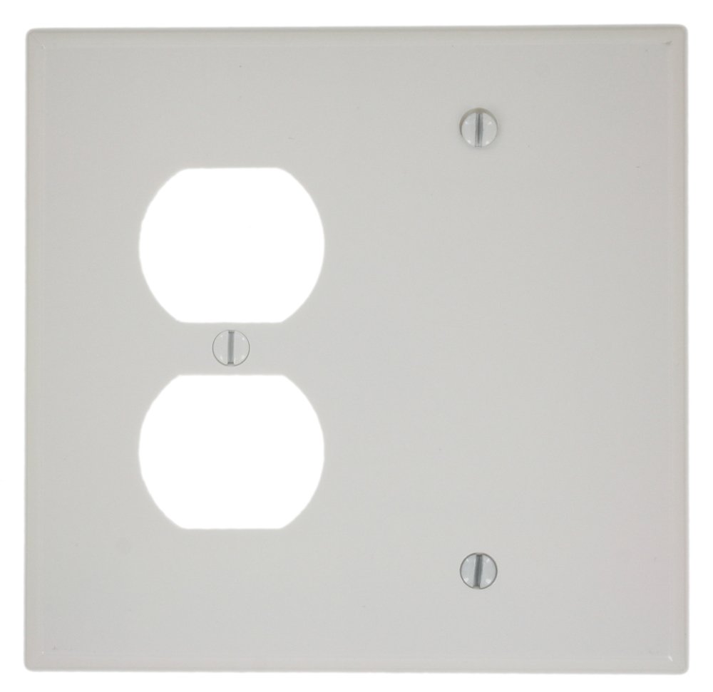 Leviton 80508-W Midway Size 2G Wall Plate: 1 Receptacle & 1 Blank - Durable & Stylish