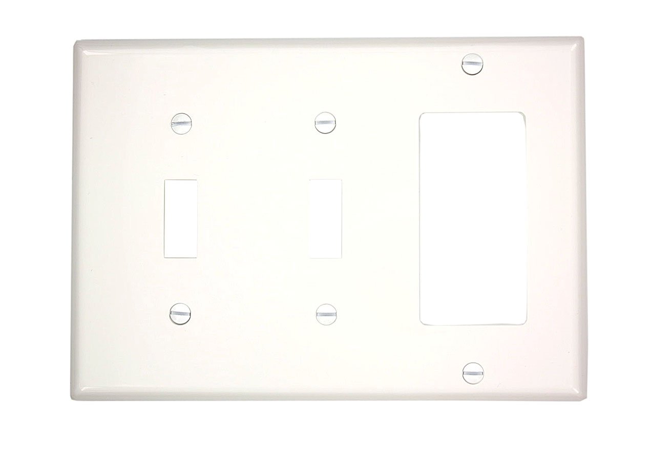 Leviton 80745-W 3-Gang Wallplate: 2-Toggle & 1-Decora/GFCI, Standard Size, White - Durable & Stylish