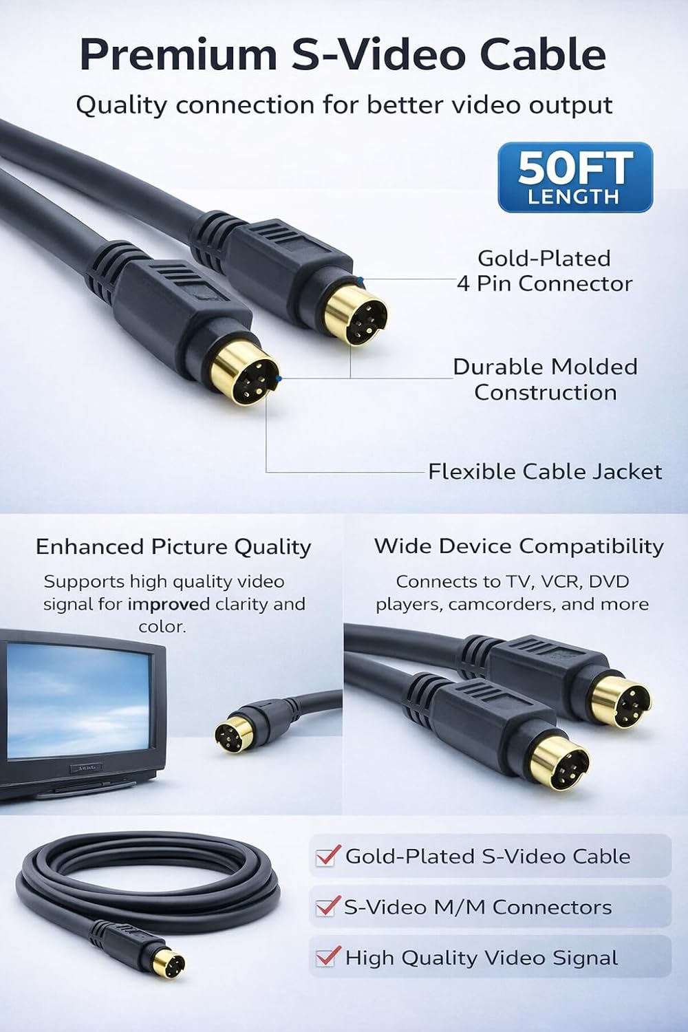 RiteAV RiteAV Gold Plated 50ft S-Video Cable for High Quality Video Connection - View 2 of 3