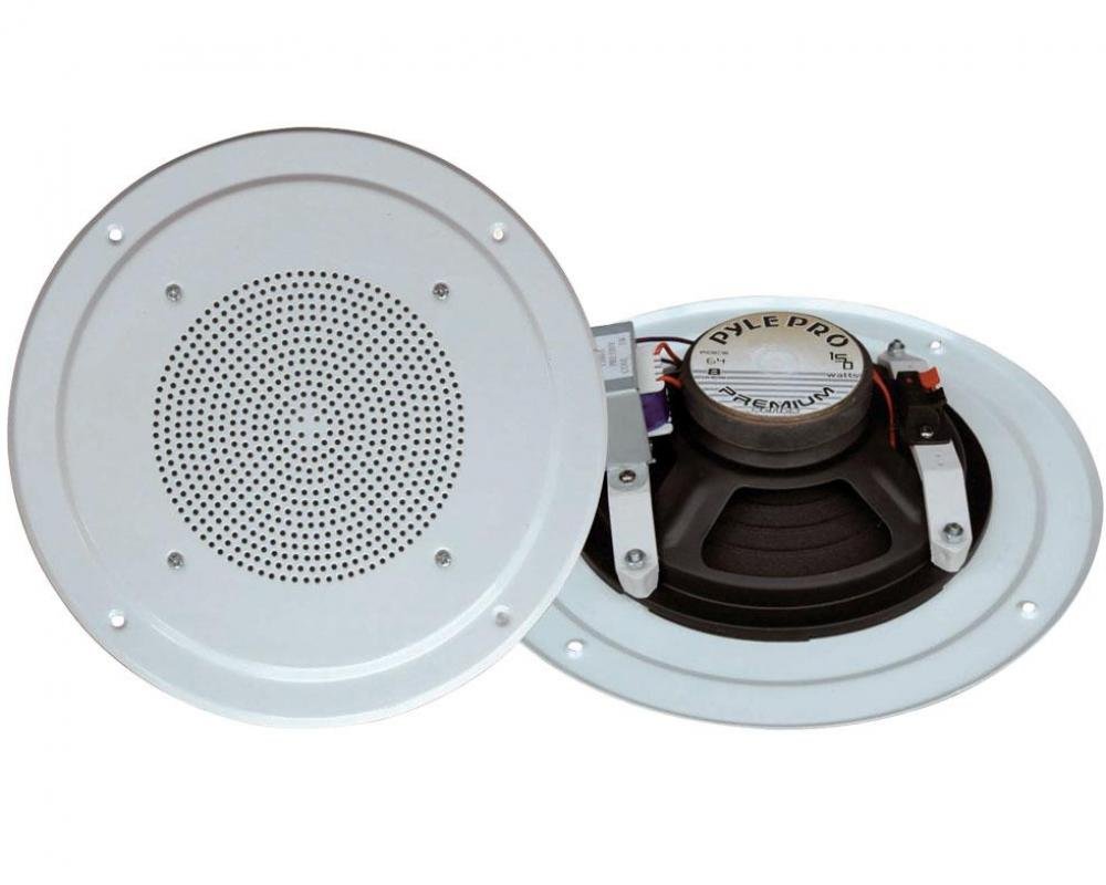 Pyle Ceiling Wall Mount Speaker 6.5 Inch Full Range Woofer System 100 Volt Transformer Flush Design 150 Watts Peak Easy Installation Template