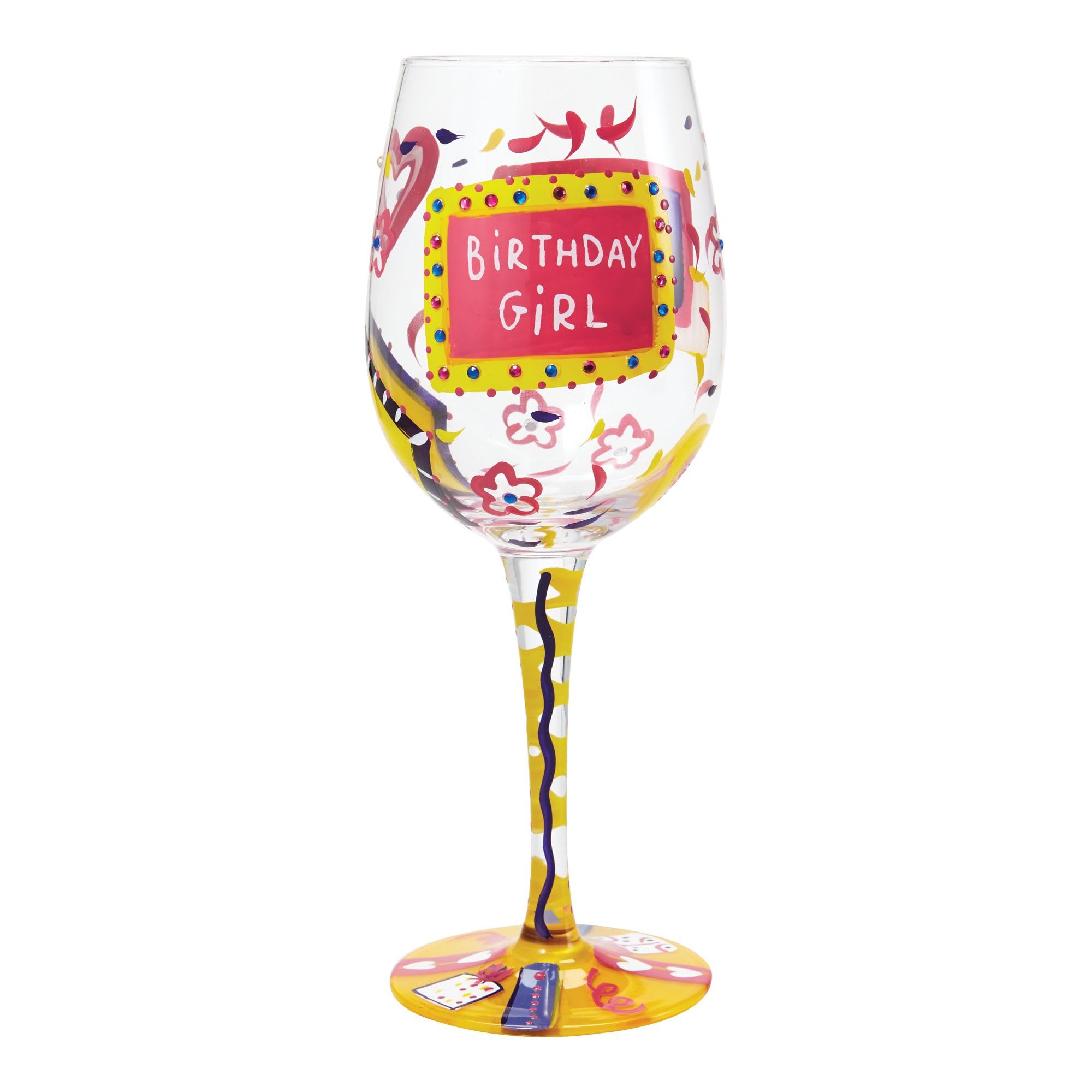 Enesco Unique Lolita Birthday Girl Artisan Painted Wine Glass Gift - Colorful & Perfect for Celebrations!