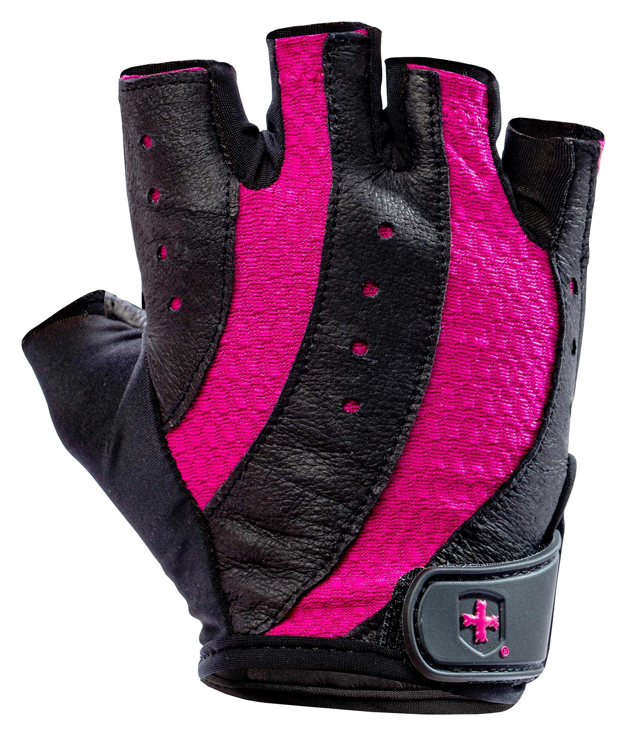 Harbinger Harbinger Women's Pro Weightlifting Gloves - Vented Cushioned Leather Palm for Fitness & Gym Workouts (Black/Pink, Large)