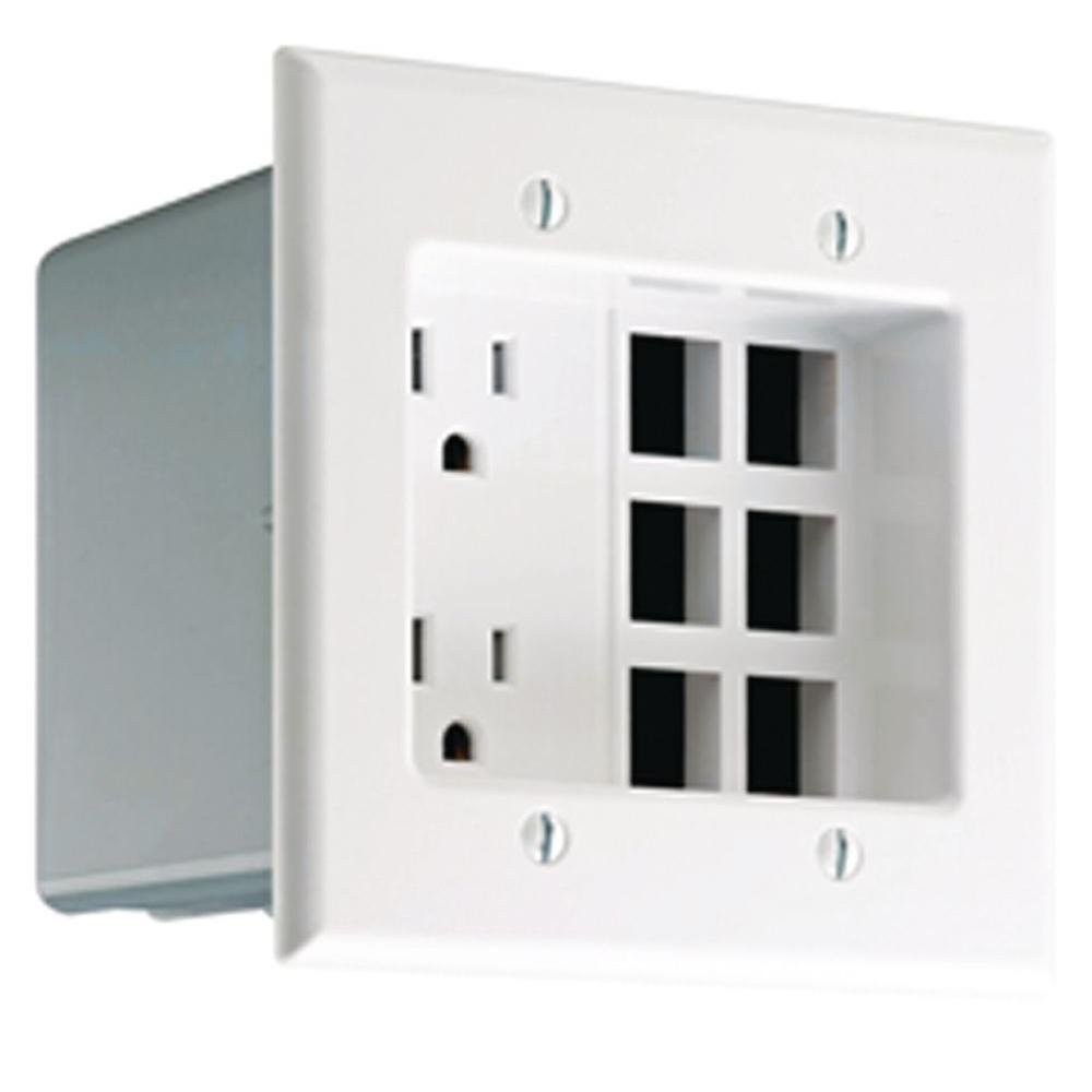 Leviton 690-W Recessed Duplex Receptacle: 125V, 15A, 2 Pole, 3 Wire - White Electrical Outlet