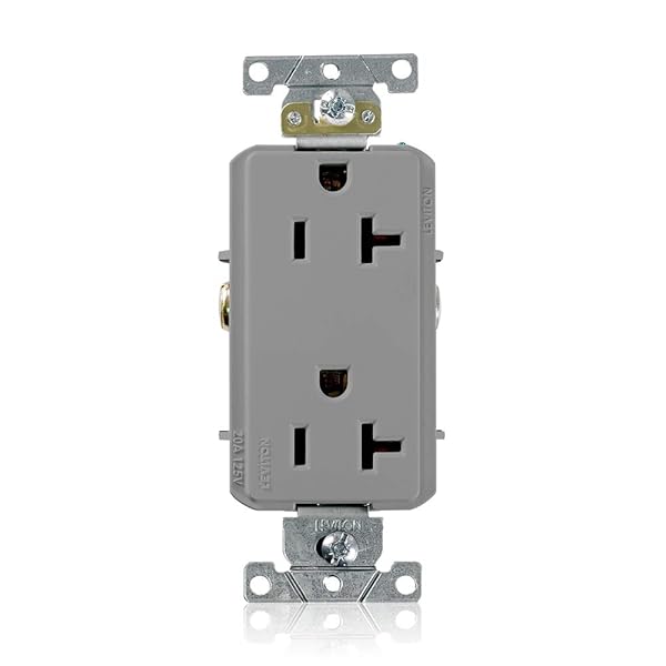 Leviton 16352-GY 20A Decora Plus Duplex Receptacle - Commercial Grade Self-Grounding Gray Outlet