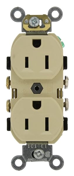 Leviton Leviton CR15-I 15A Duplex Receptacle - Commercial Grade, Self-Grounding, Ivory, Side Wired