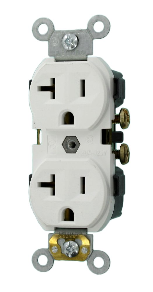 Leviton Leviton CR20-W 20A Duplex Receptacle: Commercial Grade, Self-Grounding, Narrow Body, 125V - Buy Now!