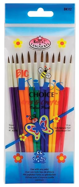 Baker Ross Big Kids Choice Arts and Crafts Brush Set 12 Pack for Creative Fun and Learning