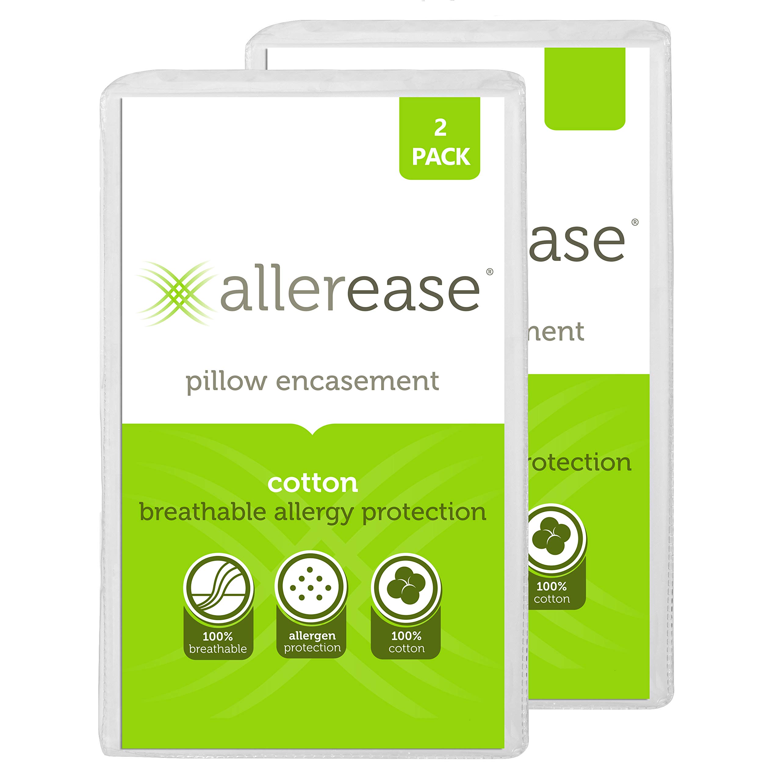 Aller-Ease AllerEase 100% Breathable Cotton Pillow Protector - Queen Size, 2 Pack, White for Comfortable Sleep