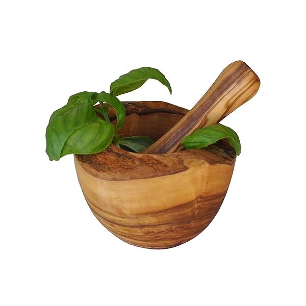 Naturally Med "Naturally Med Olive Wood Mortar and Pestle - 5.5" Handcrafted Set for Grinding Herbs, Spices & Salsa"