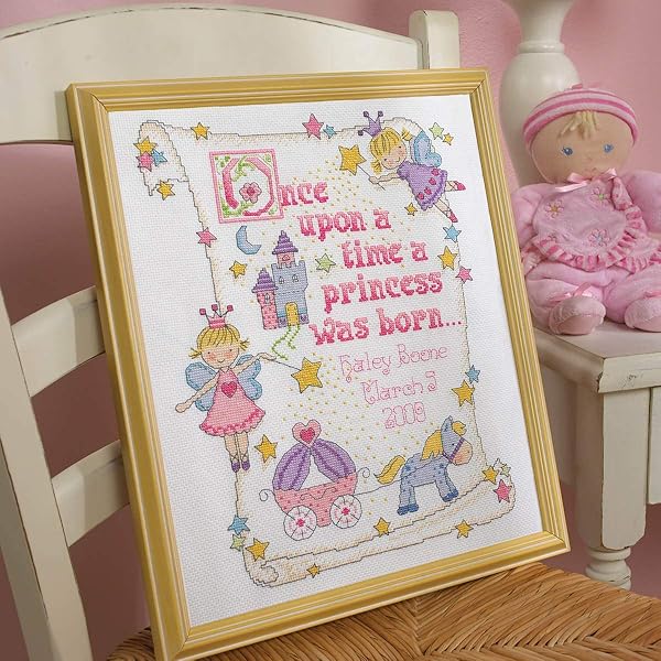 Bucilla Bucilla Counted Cross Stitch Birth Record Kit 10 by 13 Inch 45328 Princess Pink for Baby Keepsake - View 3 of 6