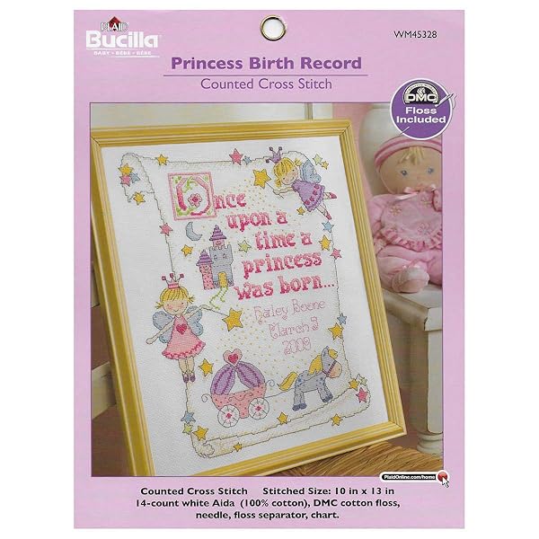 Bucilla Bucilla Counted Cross Stitch Birth Record Kit 10 by 13 Inch 45328 Princess Pink for Baby Keepsake