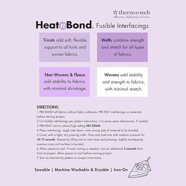 HeatnBond "HeatnBond Fusible Fleece Iron-On Interfacing - 20" x 1 Yard, White for Easy Crafting & Sewing Projects" - View 4 of 8