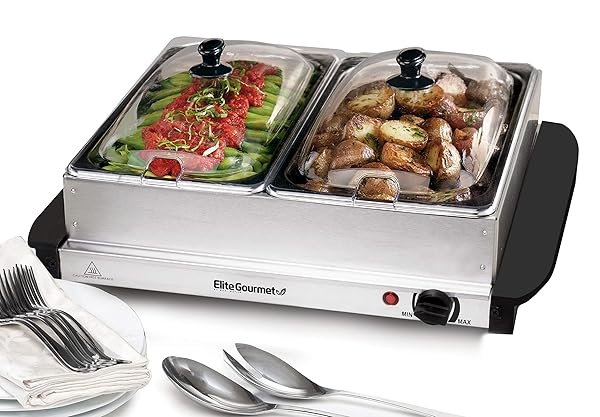 Elite Gourmet Elite Gourmet EWM-6122 Buffet Server: Dual 2.5 Qt Food Warmer with Temperature Control - Perfect for Parties & Holidays