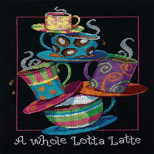 Dimensions "Dimensions 'A Whole Lotta Latte' Cross Stitch Kit - 14 Count Black Aida, 11" x 14" - Perfect for Coffee Lovers!"