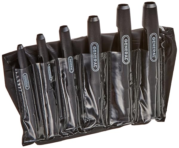 "General Tools Hollow Steel Punch Set #1280ST - 6-Piece Set (3/16" to 1/2") for Precision Punching"