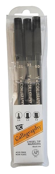 Yasutomo Yasutomo NSC603A Water Based Calligraphy Markers - Chisel Tip, Black, Assorted Sizes, Pack of 3 - View 3 of 8