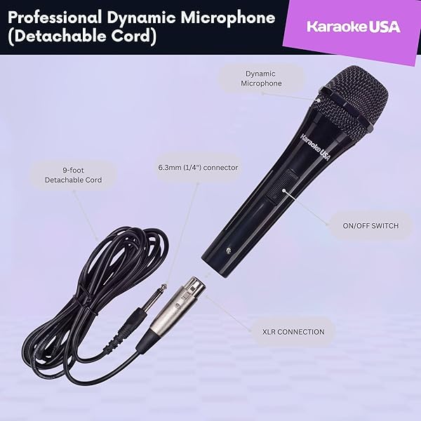 Karaoke USA Buy Karaoke USA M189 Professional Dynamic Microphone with Detachable Cord - Black | Best Quality & Sound - View 4 of 7