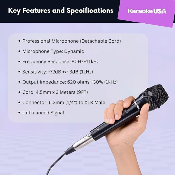 Karaoke USA Buy Karaoke USA M189 Professional Dynamic Microphone with Detachable Cord - Black | Best Quality & Sound - View 6 of 7