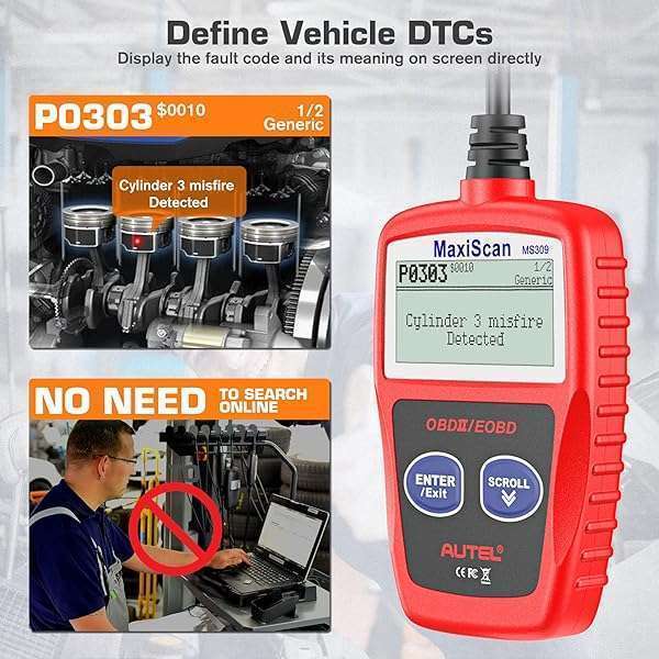Autel Autel MS309 OBD2 Scanner: Check Engine Code Reader & Emission Monitor for All OBDII Vehicles (1996+) - Fast Diagnostics! - View 7 of 11