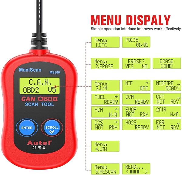 Autel Autel MS300 OBD2 Scanner: Turn Off Check Engine Light & Read Fault Codes Easily - View 5 of 11