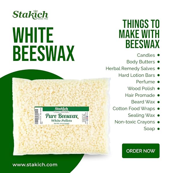 Stakich Stakich Pure White Beeswax Pellets - All Natural, Cosmetic Grade, Premium Quality (1 lb) for DIY Beauty & Crafts - View 4 of 5