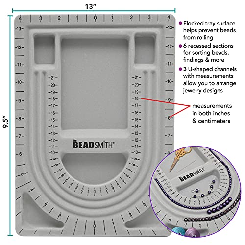 The Beadsmith Beadsmith Grey Flocked Bead Board: 3 U-Shaped Channels & 6 Compartments for Jewelry Design (9.5x13 inches) - View 5 of 9