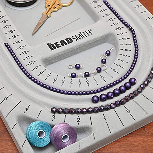 The Beadsmith Beadsmith Grey Flocked Bead Board: 3 U-Shaped Channels & 6 Compartments for Jewelry Design (9.5x13 inches) - View 8 of 9