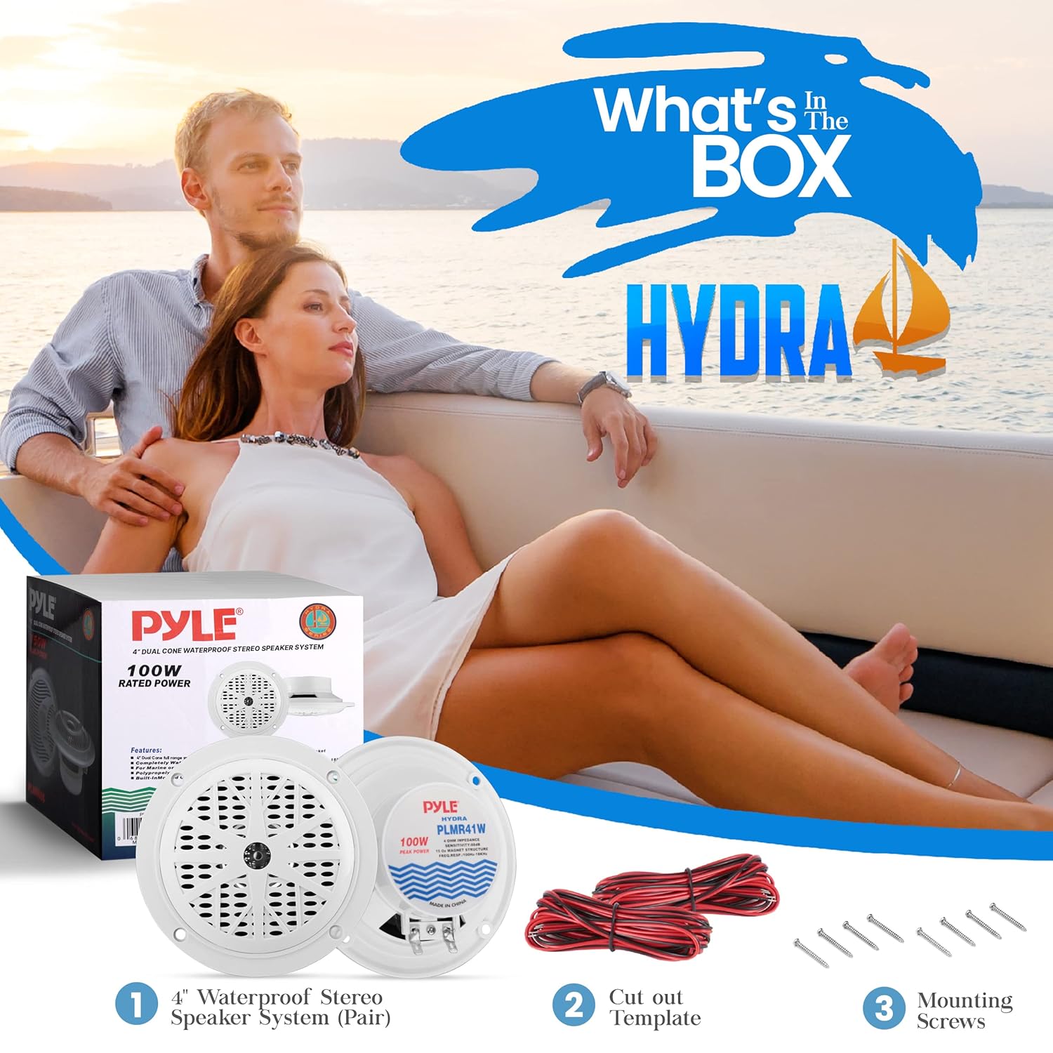 Pyle Pyle 4 Inch Dual Marine Speakers Waterproof Outdoor Audio System with Polypropylene Cone and Low Profile Design White Pair PLMR41W - View 2 of 9