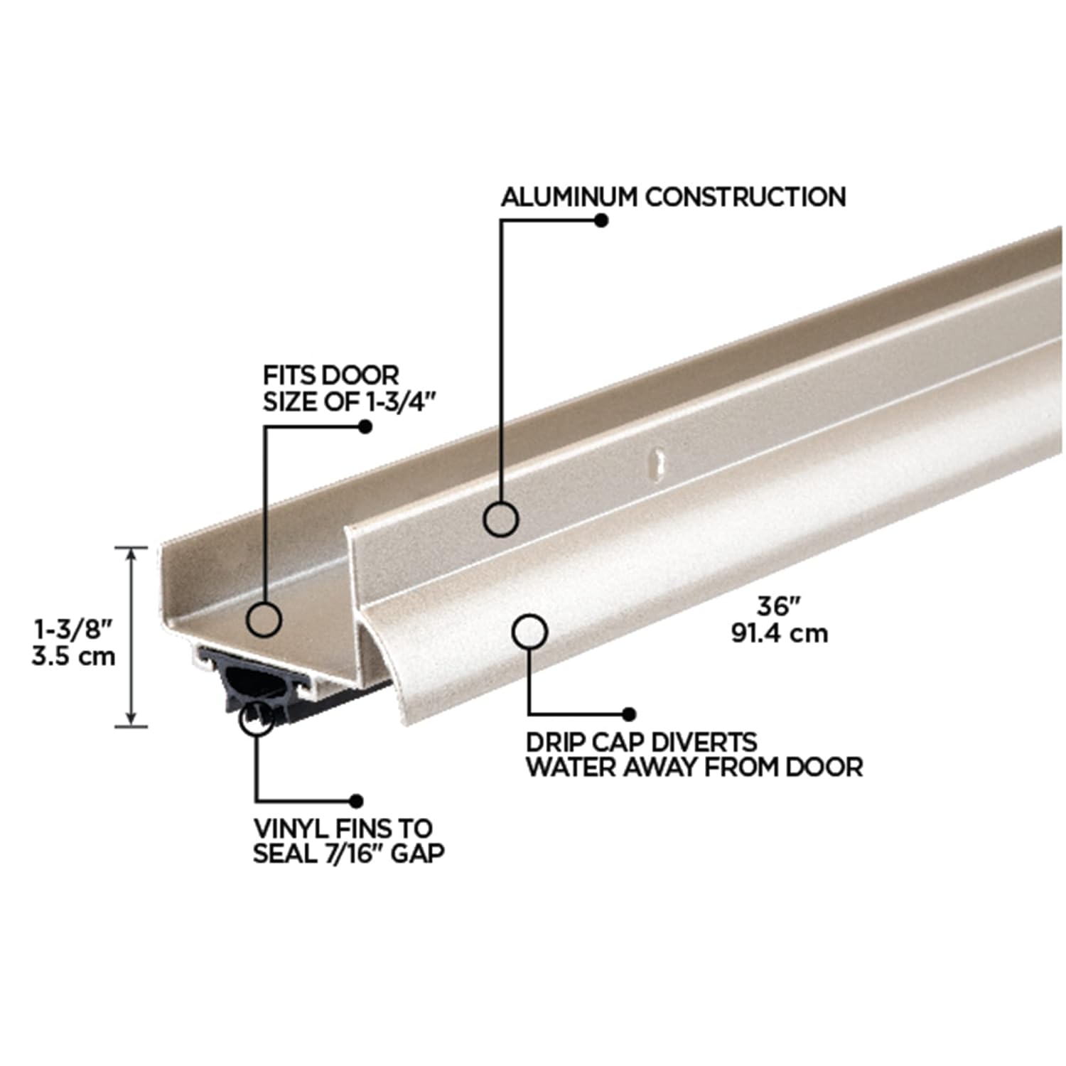 M-D Building Products MD Building Products 49000 36 Inch Satin Nickel Aluminum U Shape Screw on Under Door Seal for Effective Draft Protection - View 2 of 5