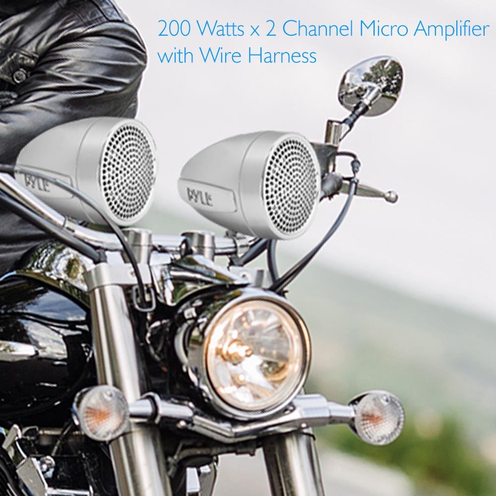 PYLE PLMCA60 Motorcycle Amplified Stereo Sound System with Dual Handlebar Speakers and USB Charger 300 Watt x 2 - View 2 of 7