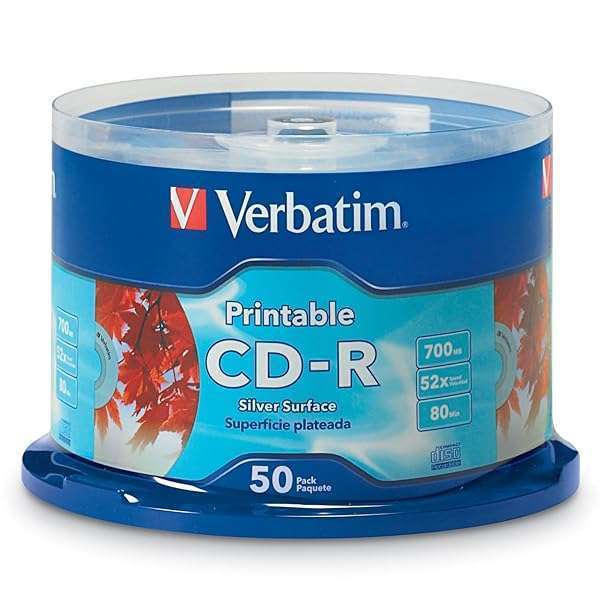 Verbatim Verbatim CD-R Blank Discs 700MB 80 Min 52X - 50pk Inkjet Printable Spindle for High-Quality Printing