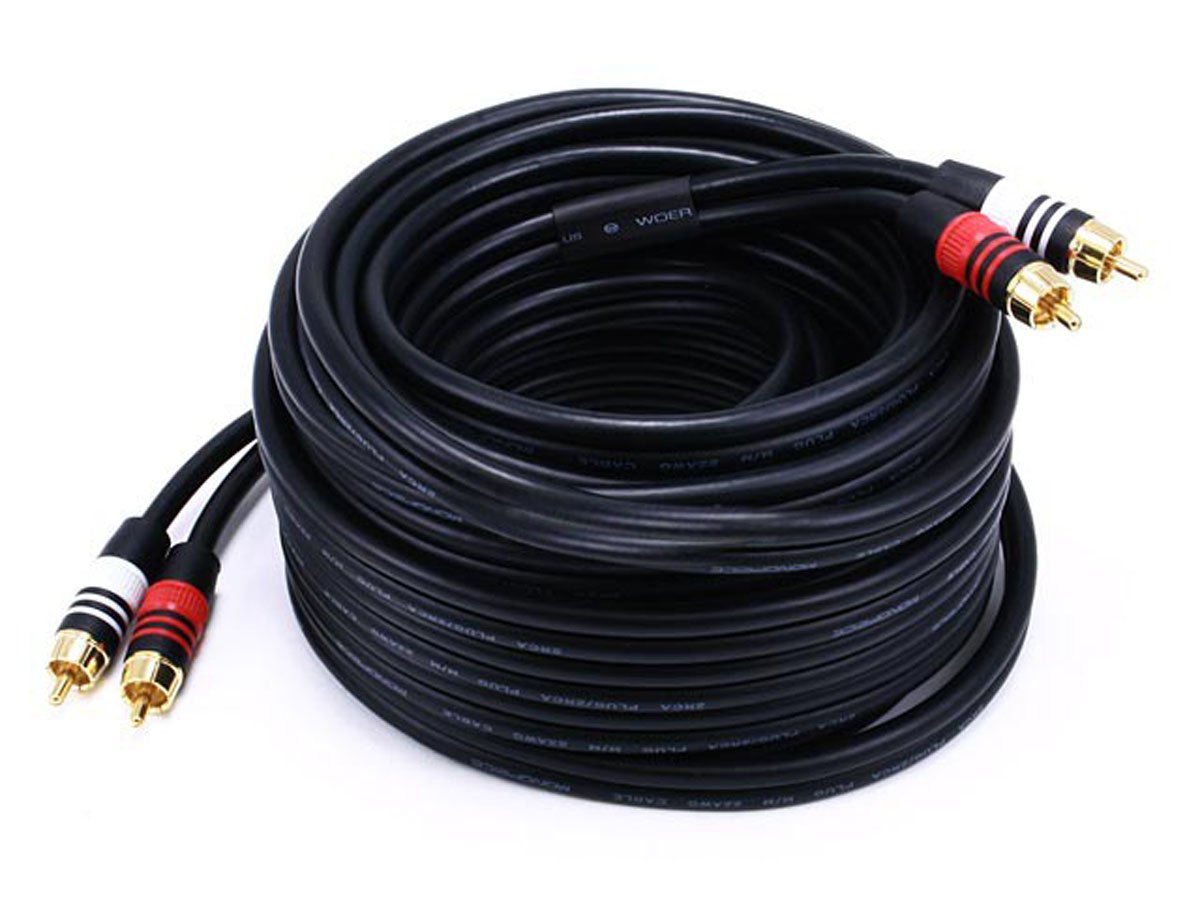 Monoprice Premium Two-Channel Audio Cable 35 Feet Black 2 RCA Plug to 2 RCA Plug 22AWG Male to Male