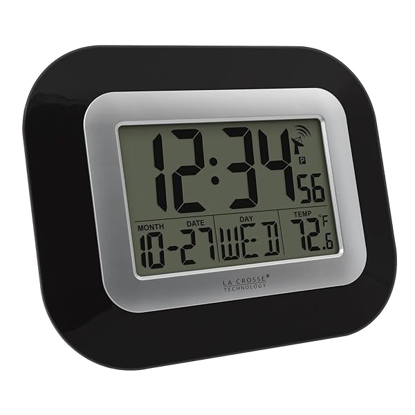 La Crosse Technology La Crosse Technology WT8005UBINT Atomic Digital Wall Clock with Indoor Temperature Black - View 2 of 5