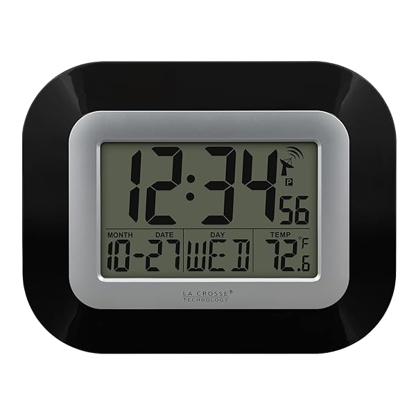 La Crosse Technology La Crosse Technology WT8005UBINT Atomic Digital Wall Clock with Indoor Temperature Black