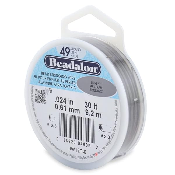 Beadalon Beadalon 49 Strand Stainless Steel Bead Stringing Wire .024 in - 30 ft Bright & Durable for Jewelry Making