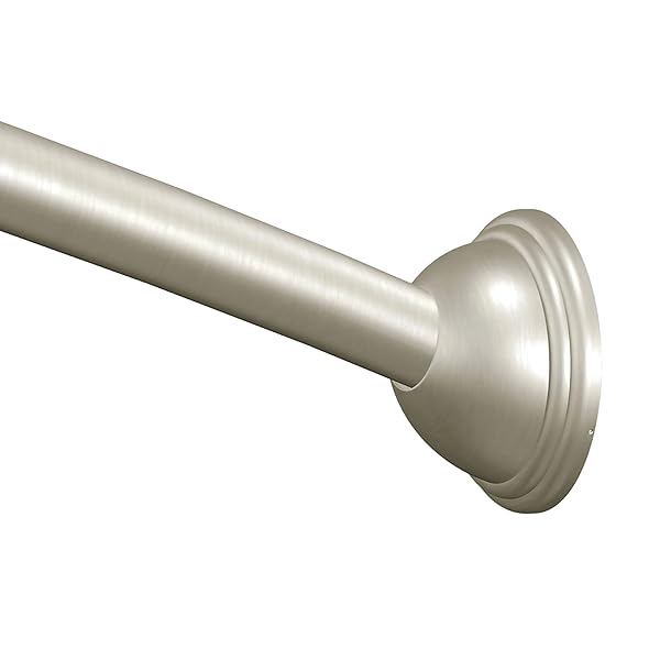 Moen Moen Brushed Nickel 5 Foot Curved Fixed Mount Shower Curtain Rod with Pivoting Flanges CSR2165BN