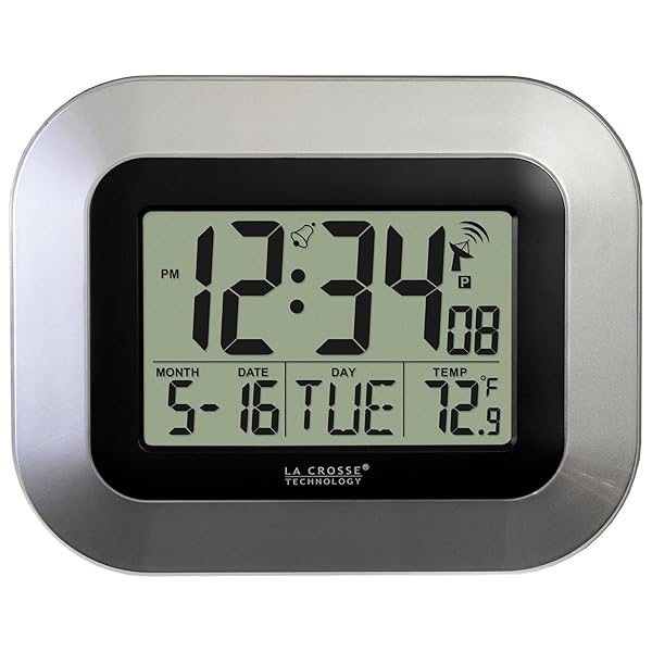 La Crosse Technology Buy La Crosse Technology WT-8005U-S Atomic Digital Wall Clock - Indoor Temp, Silver Finish