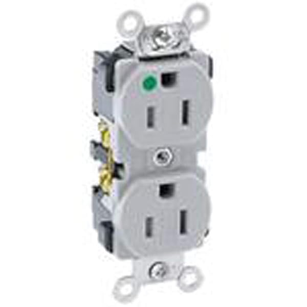 Leviton Leviton 8200-GY Hospital Grade Duplex Receptacle: 15A, 125V, Heavy Duty, Self-Grounding, Gray - Ideal for Medical Facilities