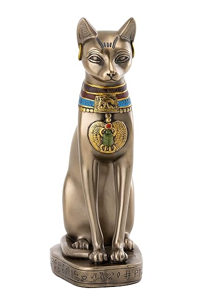 Top Collection Premium 8-Inch Bastet Statue - Ancient Egyptian Goddess of Protection in Cold Cast Bronze | Collectible Fertility Cat Figurine