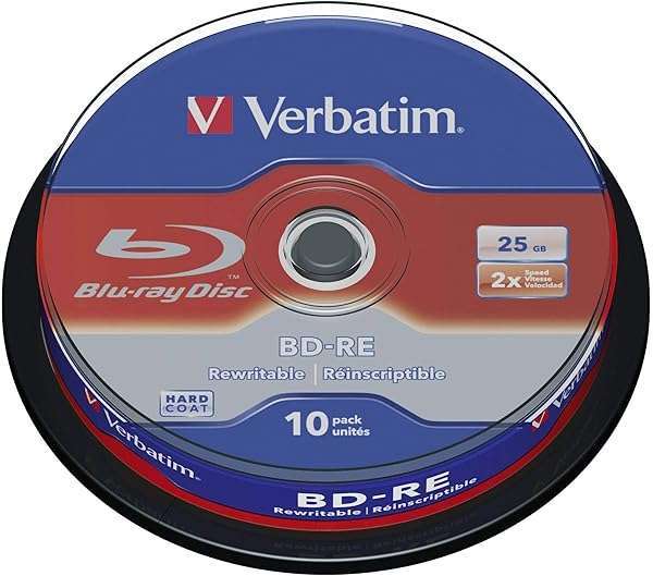 Verbatim BD-RE 25GB 2X Blank Discs - 10pk Spindle with Branded Surface for High-Quality Storage