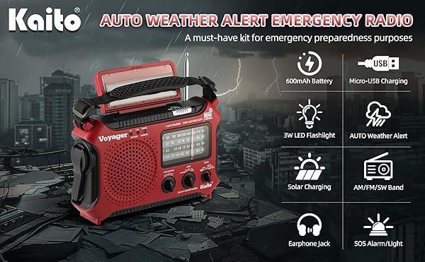 Kaito Buy Kaito KA500RED 5-Way Emergency Radio - AM/FM/SW Weather Alert, Portable & Reliable - View 4 of 11