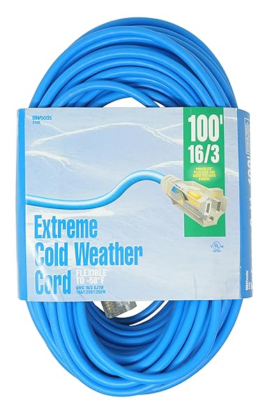Southwire Southwire Coldflex 100Ft Light Duty Extension Cord - 16 Gauge, 3 Conductor, Cold Weather, Blue - Durable & Reliable Power Solution