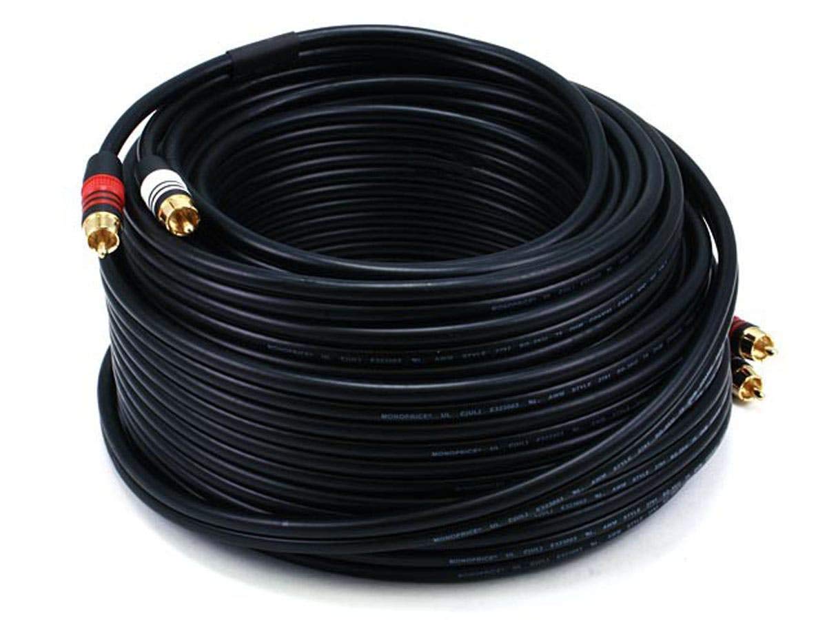 Monoprice Premium RCA Cable 75 Feet Black Male to Male 2 RCA Plug 22AWG High Quality Audio Connection