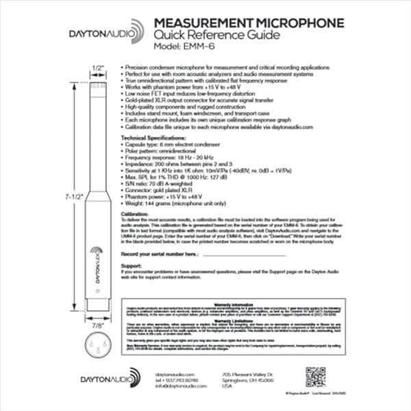 Dayton Audio Dayton Audio EMM-6 Omnidirectional Microphone: Precision Calibration for Room Acoustics & Audio Measurement - View 5 of 7