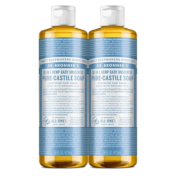 Dr. Bronner's Dr. Bronner's Baby Unscented Pure-Castile Soap 16oz 2-Pack - Organic, 18-in-1 Uses for Sensitive Skin & Babies