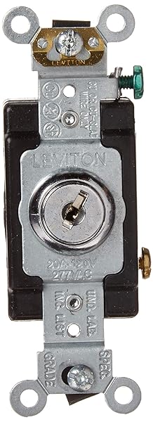 Leviton Leviton 1221-2KL Key Locking 20 Amp AC Quiet Switch - Heavy Duty, Self Grounding, Chrome Finish - View 7 of 7