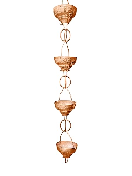 Monarch Rain Chains Monarch Eastern Hammered Cup Rain Chain - 8.5ft Pure Copper Downspout Replacement for Gutters - View 4 of 7