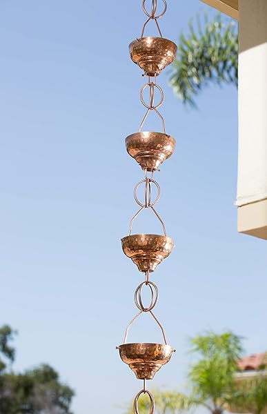 Monarch Rain Chains Monarch Eastern Hammered Cup Rain Chain - 8.5ft Pure Copper Downspout Replacement for Gutters - View 6 of 7